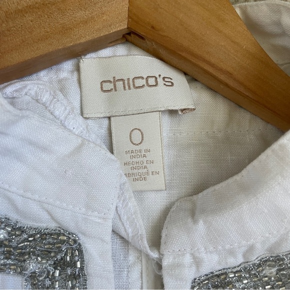 Chico’s Linen Jacket Optic White Silver Beaded Trim Women’s Size 0 US Small S - Picture 3 of 9